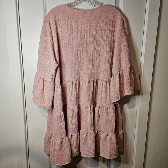 BloomChic Powder Pink Babydoll Tiered V-Neck Ruffle Peplum Above Knee Dress 16 - Picture 4 of 12